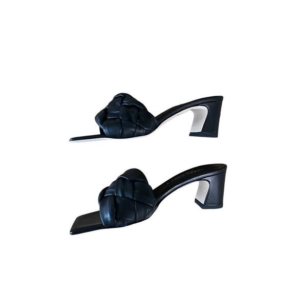 Corso Roma 9 Womens Black Braided Square Toe Block Heels Sandals Size 37 - Picture 8 of 9